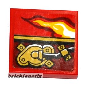   Lego Tile 2 x 2 with Groove with Flame and Gold Mechanical Pattern Model Right Side (Sticker) - Set 70600