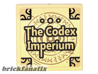 Lego Tile 2 x 2 with Groove with Book Cover with Gold Corners, Runes, and 'The Codex Imperium' Pattern (Sticker) - Set 76060