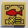 Lego Tile 2 x 2 with Groove with Red Fish and Gold Ninjago Logogram '96' on Tan Background Pattern (Sticker) - Set 70607