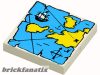 Lego Tile 2 x 2 with Map with Blue Water, Yellow Land, Ship, and Black Letter X Treasure Marker Pattern, White