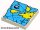 Lego Tile 2 x 2 with Map with Blue Water, Yellow Land, Ship, and Black Letter X Treasure Marker Pattern, White
