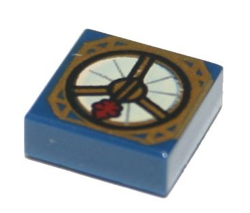 Lego Flat Tile 1X1 with Groove with Magic Compass with Thick Dark Red Needle Pattern, Earth blue