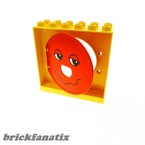 Lego Duplo Ball Tube Exit with Round Doorway 2 x 6 x 5 & Red Duplo Ball Tube Exit Door with Half-Closed Eyes and Wavy Mouth Pattern