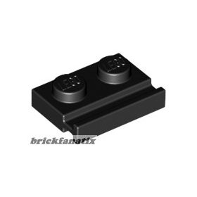 Lego Plate, Modified 1 x 2 with Door Rail, Black