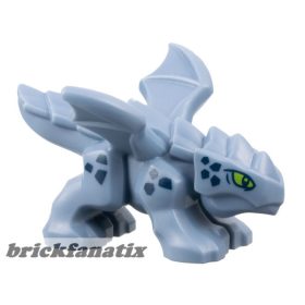   Lego Dragon, Baby with 4 Feet and Open Wings with Lime Eyes and Dark Blue Scales Pattern (Riyu)