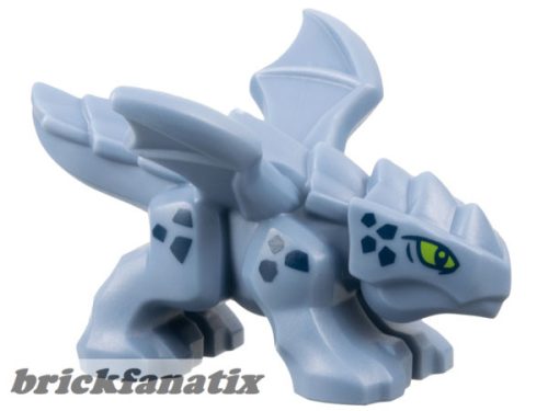 Lego Dragon, Baby with 4 Feet and Open Wings with Lime Eyes and Dark Blue Scales Pattern (Riyu)