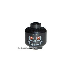   Lego Minifigure, Head Skull Evil with Scowl, Gray Print, Red Eyes Pattern (Fantasy Era) - Blocked Open Stud