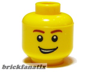 Lego figura head - Minifigure, Head Male Brown Eyebrows, Open Lopsided Grin, White Pupils Pattern - Blocked Open Stud