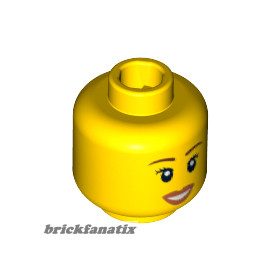   Lego Minifigure, Head Female Reddish Brown Eyebrows, Peach Lips Open Smile Pattern - Hollow Stud
