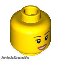 Lego figura head - Minifigure, Head Female Reddish Brown Eyebrows, Peach Lips Open Smile Pattern - Hollow Stud