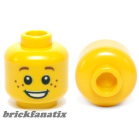   Lego Minifigure, Head Child Brown Eyebrows and Freckles, Open Smile, White Pupils Pattern - Hollow Stud
