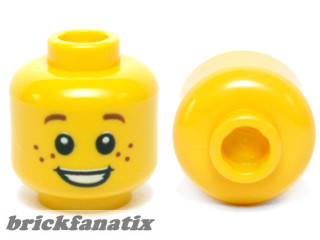 Lego Minifigure, Head Child Brown Eyebrows and Freckles, Open Smile, White Pupils Pattern - Hollow Stud