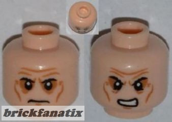 Lego figura head - Minifigure, Head Dual Sided Sunken Eyes, Black Eyebrows, Wrinkles, Frown / Angry Pattern - Hollow Stud