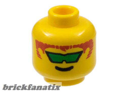 Lego figura head - Head Glasses with Green Angled Sunglasses and Brown Hair Pattern