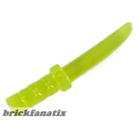   Lego Minifigure, Weapon Knife with Flat Hilt End and Curved Blade, Cross Hatched Grip, Trans-Neon green