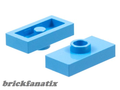 Lego Plate, Modified 1 x 2 with 1 Stud without Groove (Jumper), Medium blue
