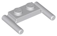 Lego Plate, Modified 1 x 2 with Bar Handles - Flat Ends, Low Attachment, Light grey