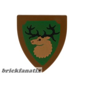  Lego Minifigure, Shield Triangular Short with Forestmen Elk / Deer Head on Green Background Pattern