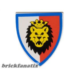   Lego Minifigure, Shield Triangular with Lion Head, Red and White Background Pattern