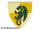 Lego Minifigure, Shield Triangular Short with Dark Green Dragon on Bright Light Yellow and Bright Light Orange Quarters Background Pattern