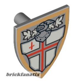   Lego Minifigure, Shield Triangular with Red St. George's Cross and Helmet with Face Grille Pattern