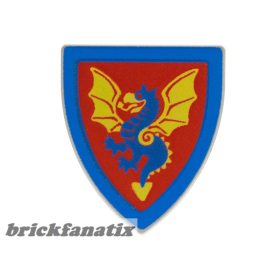   Lego Minifigure, Shield Triangular Short with Blue and Yellow Dragon on Red Background Pattern