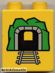 Lego Duplo, Brick 1 x 2 x 2 with Train Tunnel Wide and Square with Black Tunnel Pattern