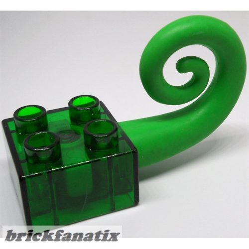 Lego Duplo, Brick 2 x 2 with Rubber Tail Curled, Transparent green