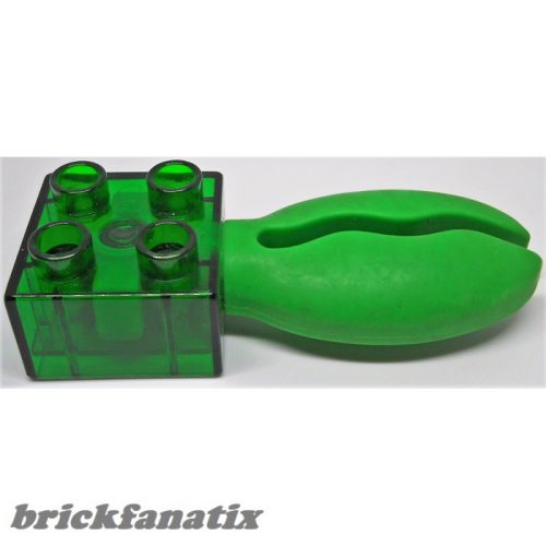 Lego Duplo, Brick 2 x 2 with Rubber Claw, Transparent green