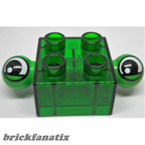 Lego Duplo, Brick 2 x 2 with 2 Protruding Eyes, Transparent green