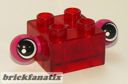 Lego Duplo, Brick 2 x 2 with 2 Protruding Eyes, Transparent red