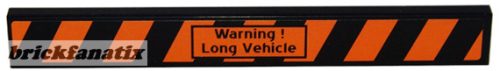 Lego Tile 1 x 8 with 'Warning ! Long Vehicle' and Black and Orange Danger Stripes Pattern (Sticker) - Set 8147