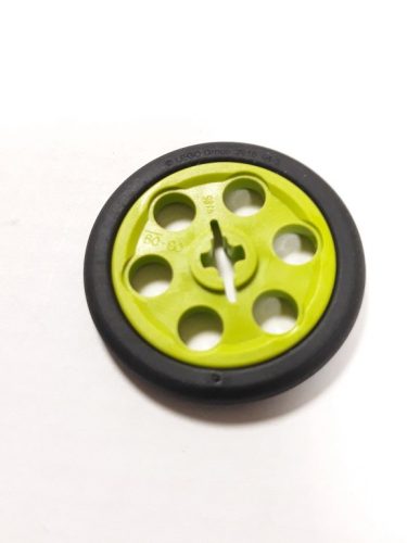 Lego Technic Wedge Belt Wheel (Pulley) with Black Technic Wedge Belt Wheel Tire (4185 / 2815), Bright yellowish green