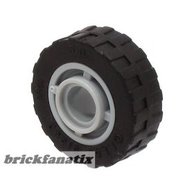   Lego Wheel 11mm D. x 8mm with Center Groove, 4 Spokes with Black Tire 17.5mm D. x 6mm with Shallow Staggered Treads - Band Around Center of Tread (42610 / 92409)