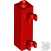 Lego Brick, Modified 1 x 1 x 3 with 2 Clips (Vertical Grip) - Hollow Stud, Red