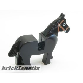   Lego Horse with Black Eyes Circled with White, Brown Bridle Pattern