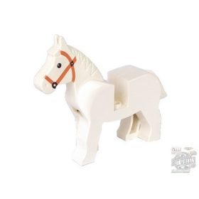   Lego Horse with Black Eyes, White Pupils and Dark Orange Bridle Pattern, White