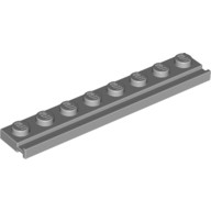 Lego PLATE 1X8 WITH RAIL, Light grey