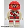 Lego Duplo Figure Male Action Wheeler, White Legs, White Top with Racer Red Lightning Bolt and Lines, Red Helmet with Large Eyes (4141889)