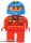 Lego Duplo Figure, Male, Red Legs, Red Top with Cat Eye Racer Logo, Blue Helmet