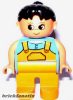 Lego Duplo Figure Female, Medium Orange Legs, Medium Blue Top with Overalls, Black Hair