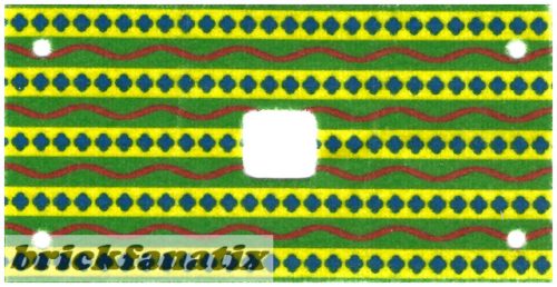 Lego Cloth Rectangle 6 x 12 with 2 x 2 Cutout, Holes at Corners, Green and Yellow Stripes with Red Wavy Lines and Blue Diamonds Elephant Saddle Pattern Set 7414 Orient Expedition - Elephant Caravan