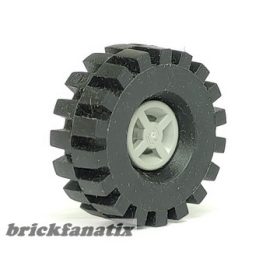   Lego Wheel 8mm D. x 6mm with Black Tire 21mm D. x 9mm Offset Tread Medium (4624 / 4084), Light bluish gray