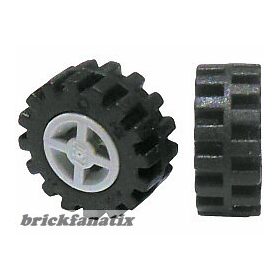   Lego Wheel 8mm D. x 6mm with Black Tire 15mm D. x 6mm Offset Tread Small - Band Around Center of Tread (4624 / 87414), Light gray