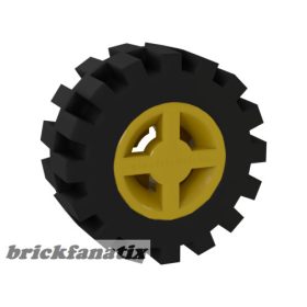   Lego Wheel 8mm D. x 6mm with Black Tire 15mm D. x 6mm Offset Tread Small - Band Around Center of Tread (4624 / 87414), Yellow