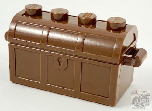 Lego Container, Treasure Chest Bottom - Slots in Back with Same Color Container, Treasure Chest Lid - Thick Hinge, Reddish brown