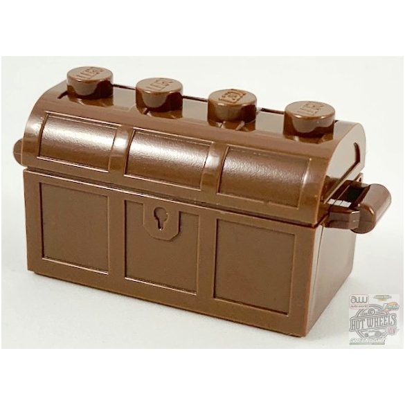 Lego Container, Treasure Chest Bottom - Slots in Back with Same Color Container, Treasure Chest Lid - Thick Hinge, Reddish brown