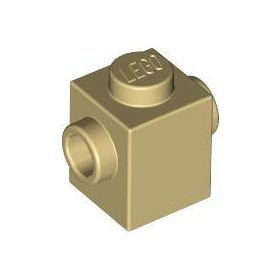  Lego Brick, Modified 1 x 1 with Studs on 2 Sides, Opposite, Tan