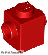 Lego Brick, Modified 1 x 1 with Studs on 2 Sides, Opposite, Bright red