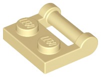 Lego Plate, Modified 1 x 2 with Bar Handle on Side - Closed Ends, Tan